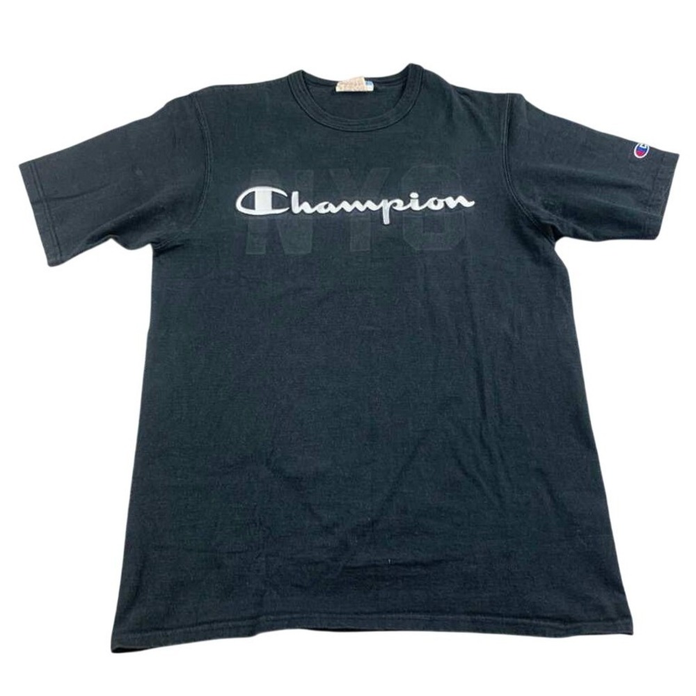 Champion T-Shirt Men Medium Black NYC‎ Logo Print 100% Cotton Graphic Crew Neck